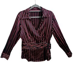Apt 9 Women's M Long Sleeve Belted  Black Red Stripe Y2K Style Buisness Casual